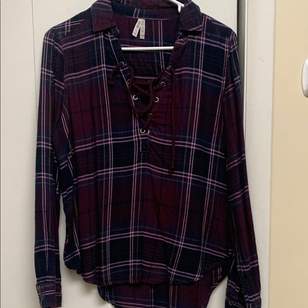 Plaid Lace-Up Women's Top - Purple